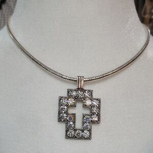 Estate Silver Cross Necklace with Sparkling Accents